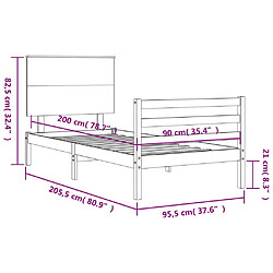 vidaXL Cadre de lit sans matelas marron miel 90x200 cm bois massif pas cher