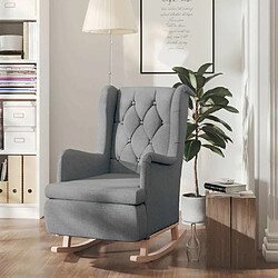 Maison Chic Fauteuil relax,Chair avec pieds à bascule en bois d'hévéa Gris clair Tissu -MN50417