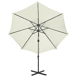 Avis Helloshop26 Parasol meuble de jardin déporté avec mât et lumières led 300 cm sable 02_0008532