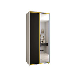 Abiks Meble Armoire à portes coulissantes Davos 3 H235.2 x L100 x P45 2 portes coulissante (Blanc/Noir/Or)