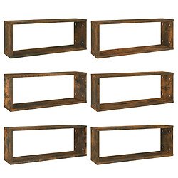 Maison Chic Lot de 6 Étagères murales,Étagère Rangement flottate cube Chêne fumé 60x15x23 cm Bois -MN56108