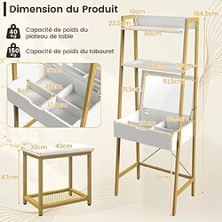 Helloshop26 Coiffeuse industrielle miroir rabattable tabouret table de maquillage 2 étagères ouvertes espace de rangement caché doré 20_0004872