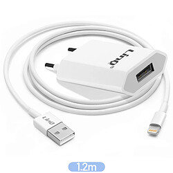 Chargeur Secteur USB + Câble USB vers iPhone Lightning, LinQ Blanc pas cher