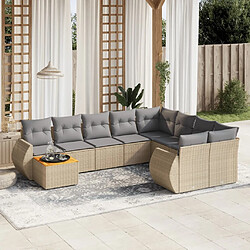 Maison Chic Salon de jardin avec coussins 10 pcs, Ensemble Tables et chaises de jardin, beige résine tressée -GKD900525