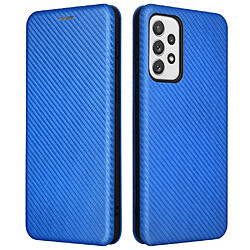 Coque en TPU + PU texture en fibre de carbone avec support bleu pour votre Samsung Galaxy A73 5G