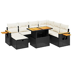 vidaXL Salon de jardin 8 pcs avec coussins noir résine tressée