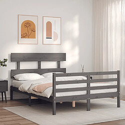 Avis Maison Chic Lit adulte - Cadre Structure de lit avec tête de lit Contemporain gris 140x190 cm bois massif -MN48049