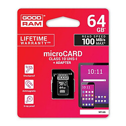 Carte Mémoire Micro SD avec Adaptateur GoodRam M1AA-0640R12 64 GB UHS-I Cours 10 100 Mb/s pas cher