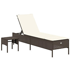 vidaXL Chaise longue avec table et coussin marron résine tressée