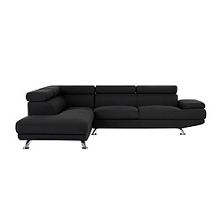 Avis Vente-Unique Canapé d'angle gauche en tissu noir ROMAIN II