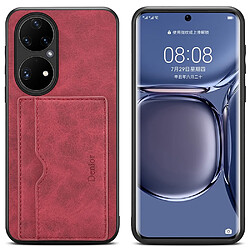 Coque en TPU + PU avec béquille, porte-carte, hybride rouge pour votre Huawei P50