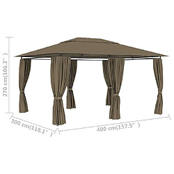 vidaXL Chapiteau de jardin avec rideaux 4x3 m Taupe 180 g/m² pas cher