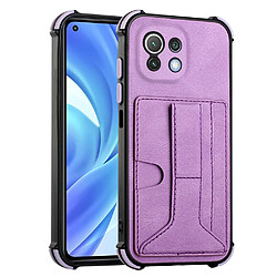 Coque en TPU anti-chute, antichoc avec béquille, porte-cartes violet pour votre Xiaomi 11 Lite 5G NE/Mi 11 Lite 4G/5G