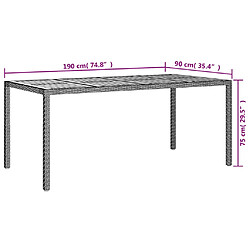 vidaXL Table de jardin 190x90x75 cm Résine tressée et bois acacia Noir pas cher