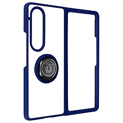 Avizar Coque pour Galaxy Z Fold 4 Bi-matière Bague Métallique Support Vidéo Bleu