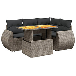 vidaXL Salon de jardin 5 pcs avec coussins gris résine tressée