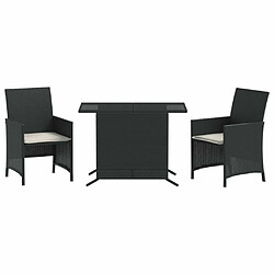 Maison Chic Ensemble de bistro 3 pcs avec coussins,Table + chaises + coussins de jardin noir résine tressée -GKD152585