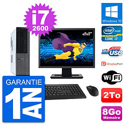 PC Dell 990 DT Ecran 22" Intel i7-2600 RAM 8Go Disque Dur 2To Windows 10 Wifi - Occasion