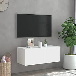 Avis vidaXL Meuble TV mural avec lumières LED blanc 80x35x31 cm