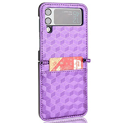 Coque en TPU + PU motif losange avec porte-carte violet pour votre Samsung Galaxy Z Flip3 5G