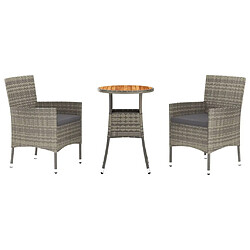 Maison Chic Ensemble de bistro 3 pcs coussins,Table + chaises + coussins de jardin gris poly rotin -GKD893758