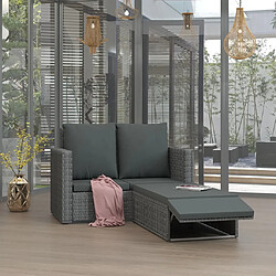 vidaXL Salon de jardin 2 pcs avec coussins Résine tressée Gris