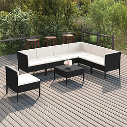 vidaXL Salon de jardin 8 pcs avec coussins résine tressée noir