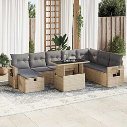 vidaXL Salon de jardin avec coussins 9 pcs beige résine tressée