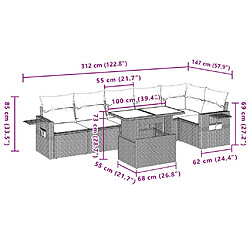 Acheter vidaXL Salon de jardin 7 pcs avec coussins noir résine tressée