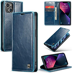 Etui en PU CASEME antichoc, rétro texture cireuse, fermeture magnétique avec support pour votre iPhone 13 6.1 pouces - bleu