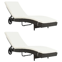 Maison Chic Lot de 2 Chaises longues | Bain de soleil Relax | Transat et roues et coussins Résine tressée Marron -GKD97979