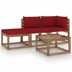 vidaXL Salon palette de jardin 4pcs avec coussins Bois de pin imprégné