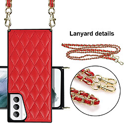 Coque en TPU + PU Hybrid Stitching Rhombus Antichoc avec lanière rouge pour votre Samsung Galaxy S21+ 5G