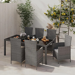 Maison Chic Salon de jardin 7 pcs + coussins - Mobilier/Meubles de jardin - Table et chaises d'extérieur Résine tressée Gris -MN51731