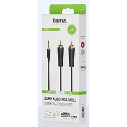 HAMA Câble audio, jack mâle 3,5mm - 2 fiches RCA mâles, stéréo, doré, 3 m