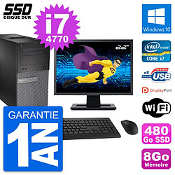 PC Tour Dell 3020 Ecran 22" Intel Core i7-4770 RAM 8Go SSD 480Go Windows 10 Wifi - Occasion