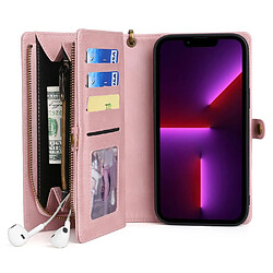 Etui en PU avec pochette à fermeture éclair or rose pour votre iPhone 13 Pro Max 6.7 pouces