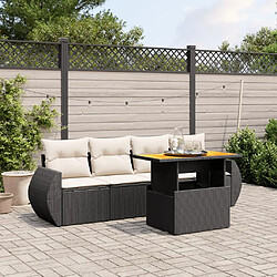 Maison Chic Ensemble de 5 Tables et chaises d'extérieur avec coussins,Salon de jardin noir résine tressée -GKD239046