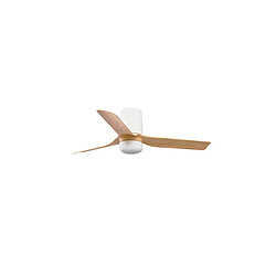 Faro Barcelona Punt Tub Petit LED Blanc, Bois Clair DC Ventilateur de Plafond 6 Vitesses