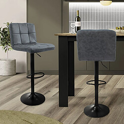 Tabouret de bar set de 2 pièces Anthracite revêtement similicuir avec dossier et repose-pieds réglable en hauteur 63-83cm ML-Design