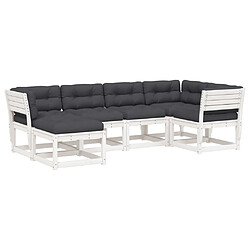 Maison Chic Salon de jardin 6 pcs avec coussins | Ensemble de Table et chaises | Mobilier d'Extérieur blanc bois massif de pin -GKD27181