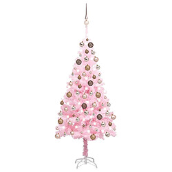 vidaXL Arbre de Noël artificiel pré-éclairé et boules rose 120 cm PVC