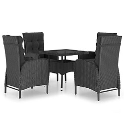 vidaXL Ensemble à dîner de jardin 5 pcs Résine tressée et verre Noir