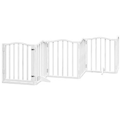 vidaXL Barrière pour chiens et porte 6 panneaux blanc bois de peuplier