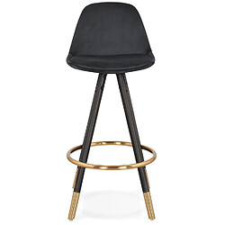 Avis Alterego Tabouret snack mi-hauteur design 'CHICAGO MINI' en velours noir et 4 pieds en bois noir