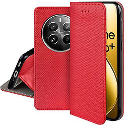 Htdmobiles Housse etui portefeuille avec coque interieure en silicone pour Realme 12 Pro et Realme 12 Pro+ Plus 5G + verre trempe - ROUGE MAGNET