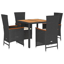 Maison Chic Ensemble à manger d'extérieur 5 pcs avec coussins,Salon de jardin,Mobilier de jardin Noir Résine tressée -GKD316966