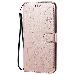 Etui en PU + TPU motif chat et abeille avec support or rose pour votre Samsung Galaxy S20 Plus 4G/5G