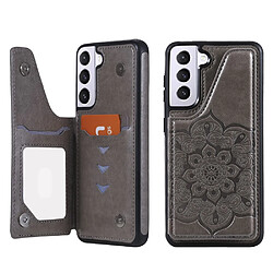 Coque en TPU + PU motif fleurs avec béquille et porte-carte gris pour votre Samsung Galaxy S21 + 5G