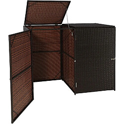 Decoshop26 Abri de poubelles extérieur conteneurs à ordures jusqu'à 2 bacs avec couvercle poly rotin 2x120 litres marron 04_0002856 